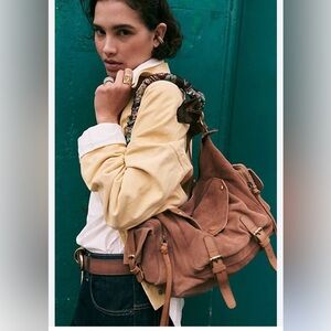 Free People Palermo New -Suede Satchel Crossbody Bag • Chocolate brown/Brass